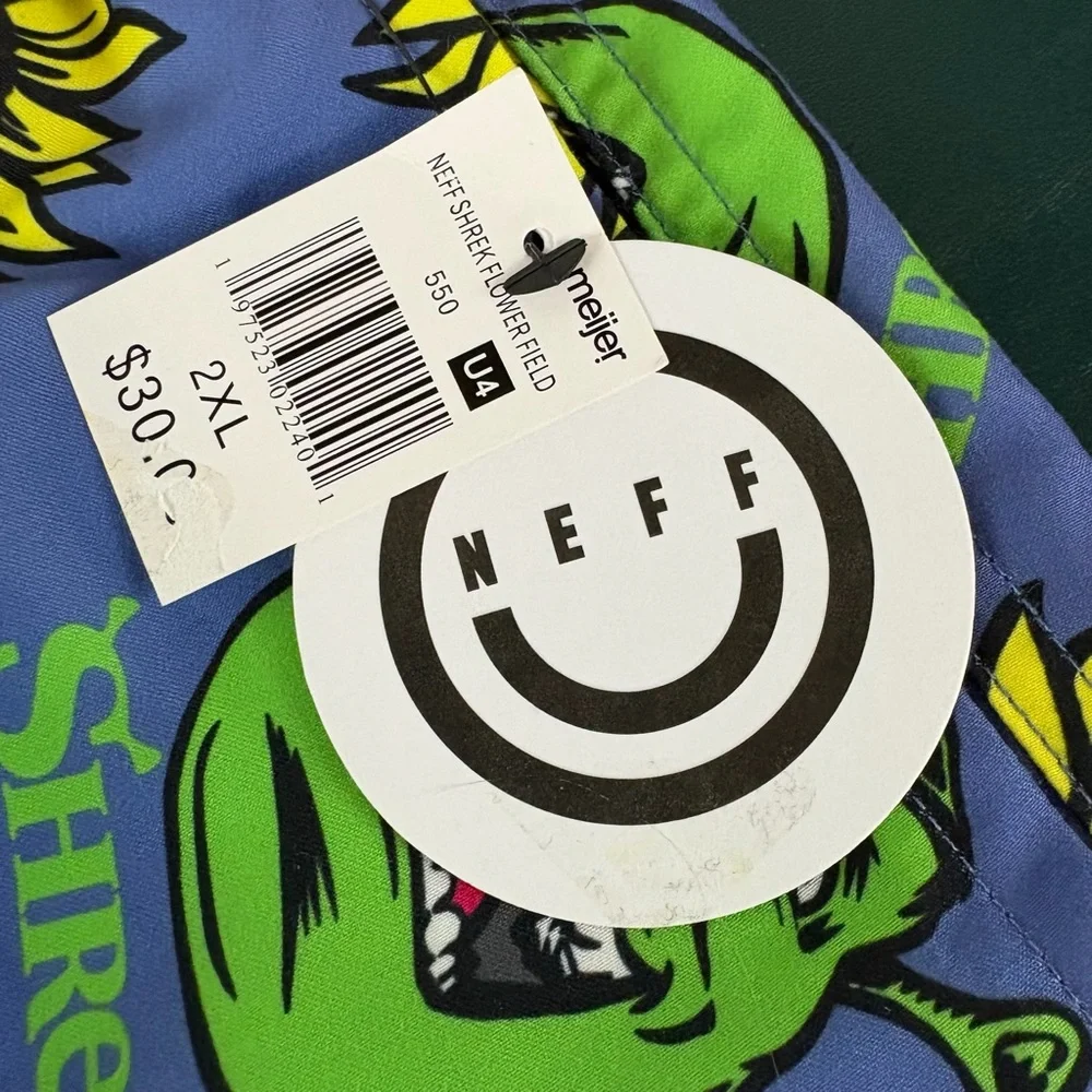 New Neff Shrek Cartoon Swim / Shorts Mens 2XL Blue Flower Field (37